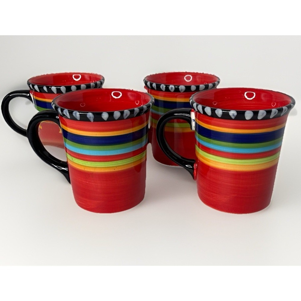 Gibson Elite 4 Pueblos Springs 10 oz Coffee Cups Hand Painted Southwest Fiesta